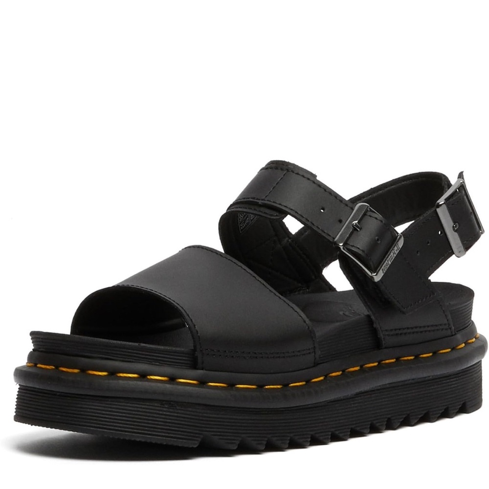 Dr. Martens Black Sandals with Chunky Sole and Yellow Stitching